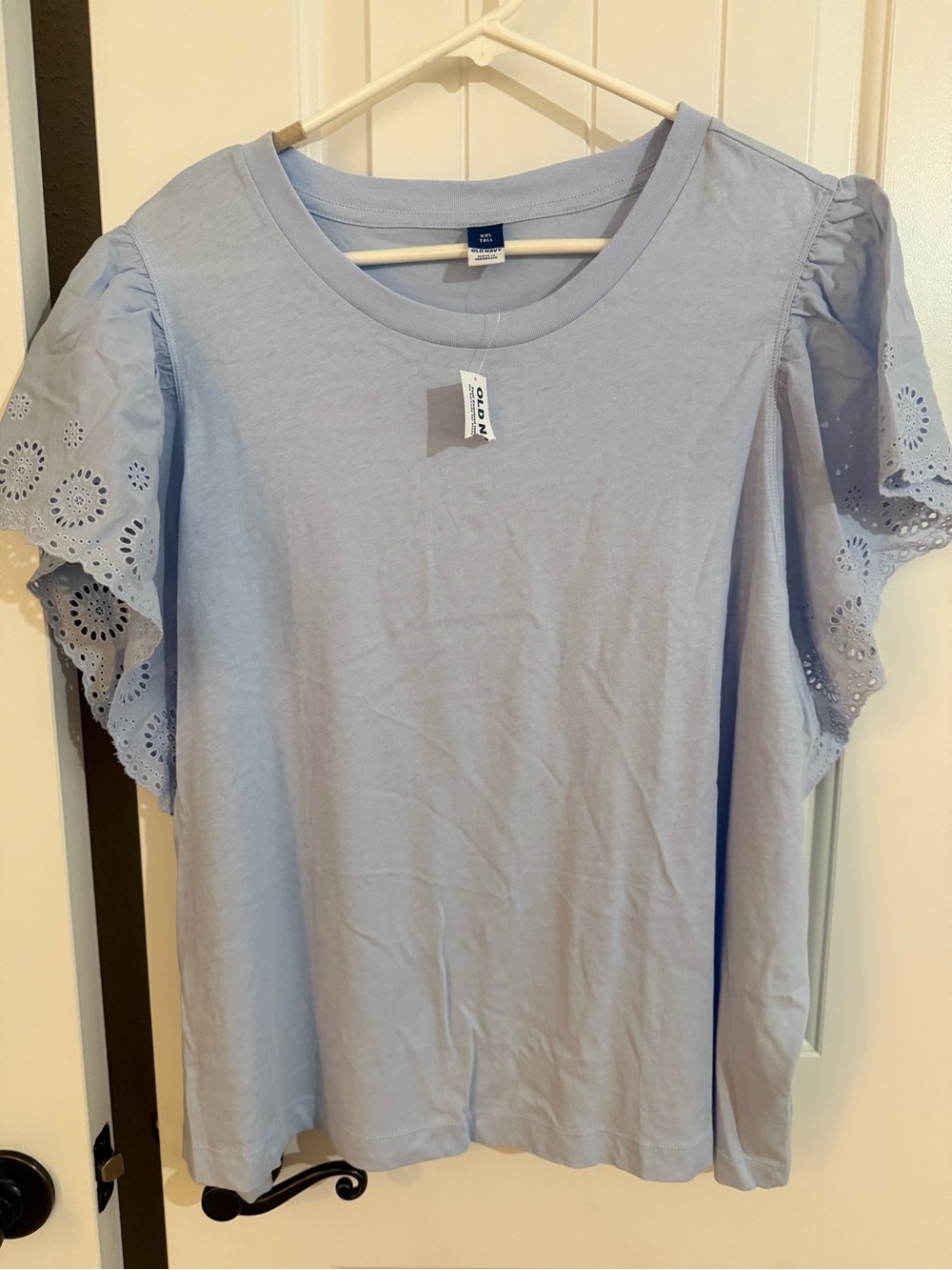 Old Navy Light Blue Eyelet Flutter Sleeve Top